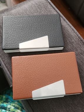 Brown, Black Or Red Leatherette Card Case with Silver Accent